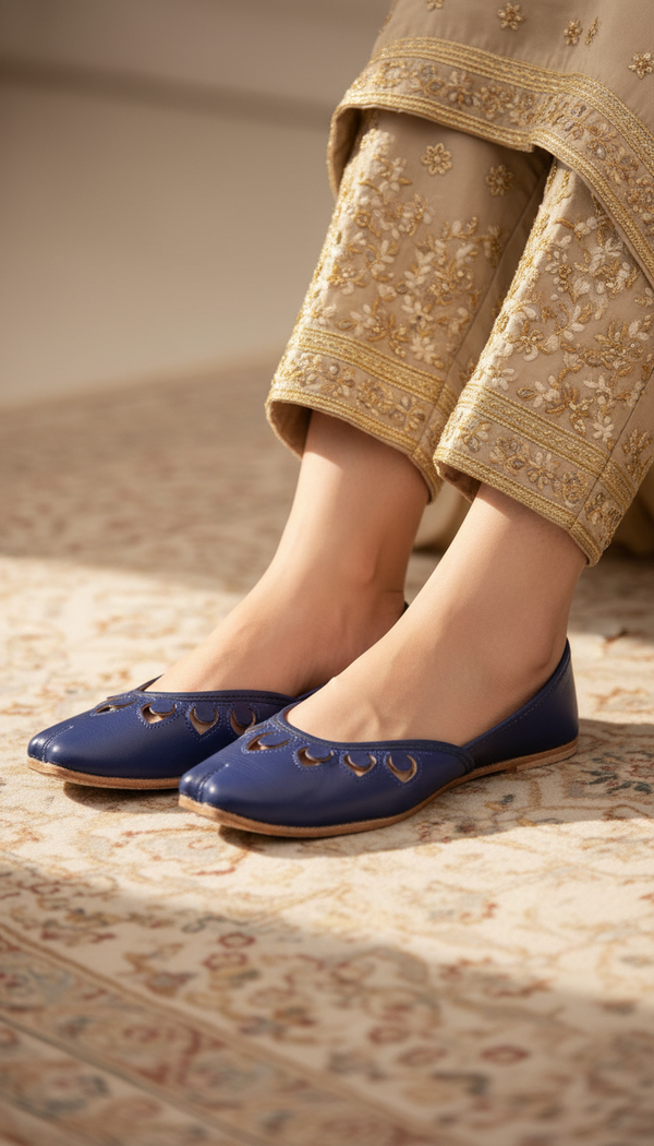 Blue Leather Khussa For Women EC8711