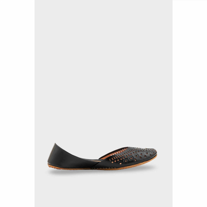 Black Leather Khussa For Women EC8713