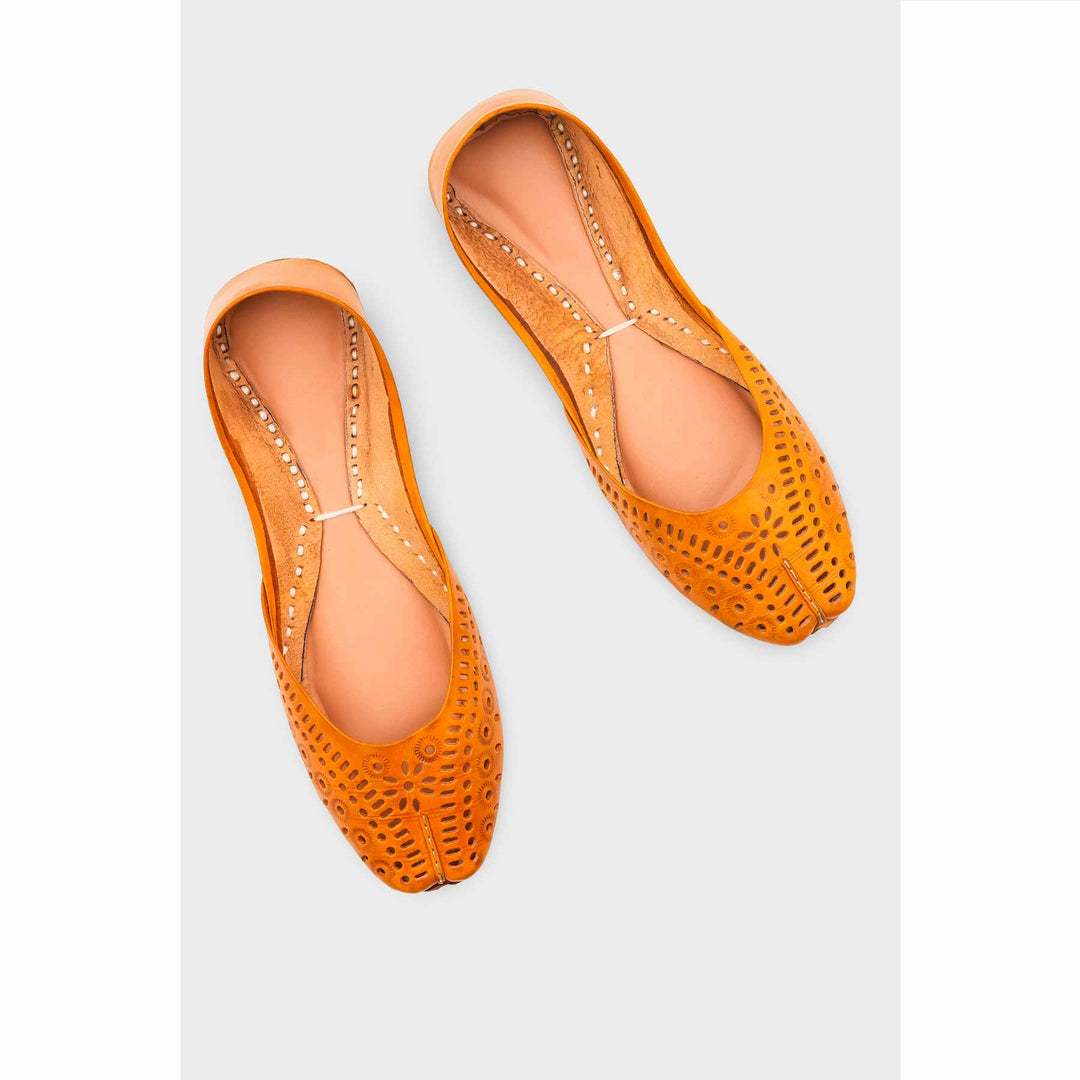 Mustard Leather Khussa For Women EC8713