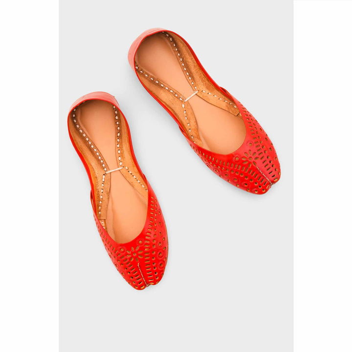 Red Leather Khussa For Women EC8713