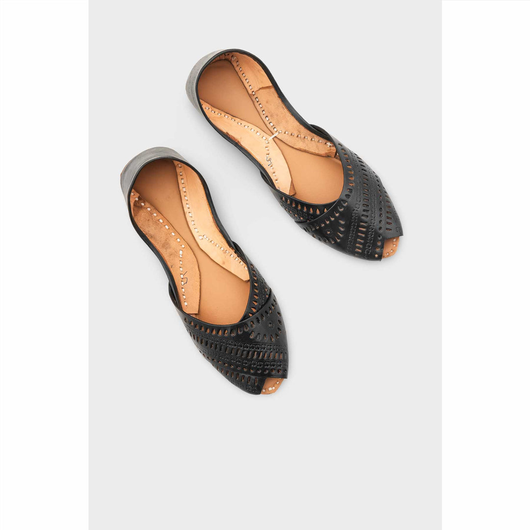 Black Leather Khussa For Women EC8714