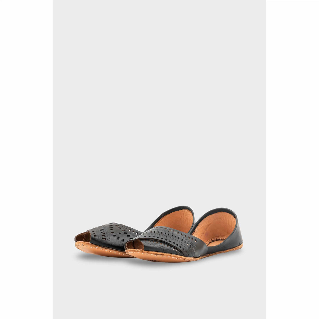 Black Leather Khussa For Women EC8714