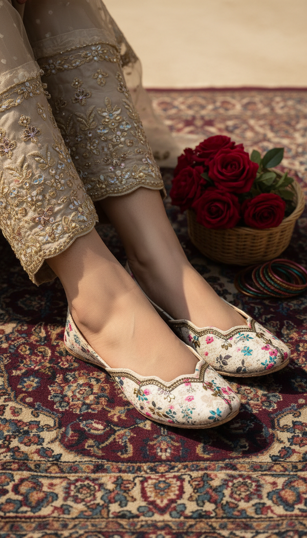 White Leather Khussa For Women EC8758