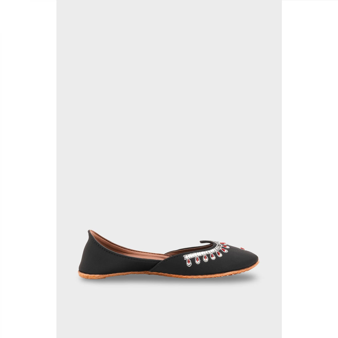 Black Leather Khussa For Women EC8759