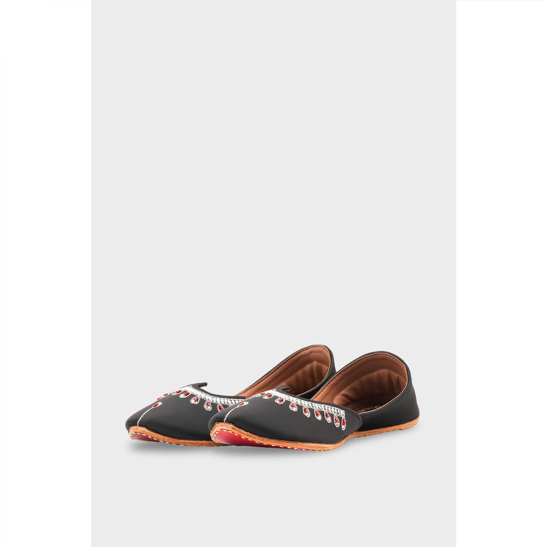 Black Leather Khussa For Women EC8759