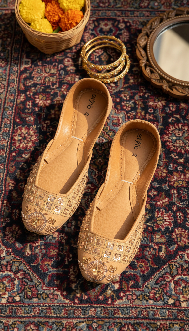 Fawn Leather Khussa For Women EC8762
