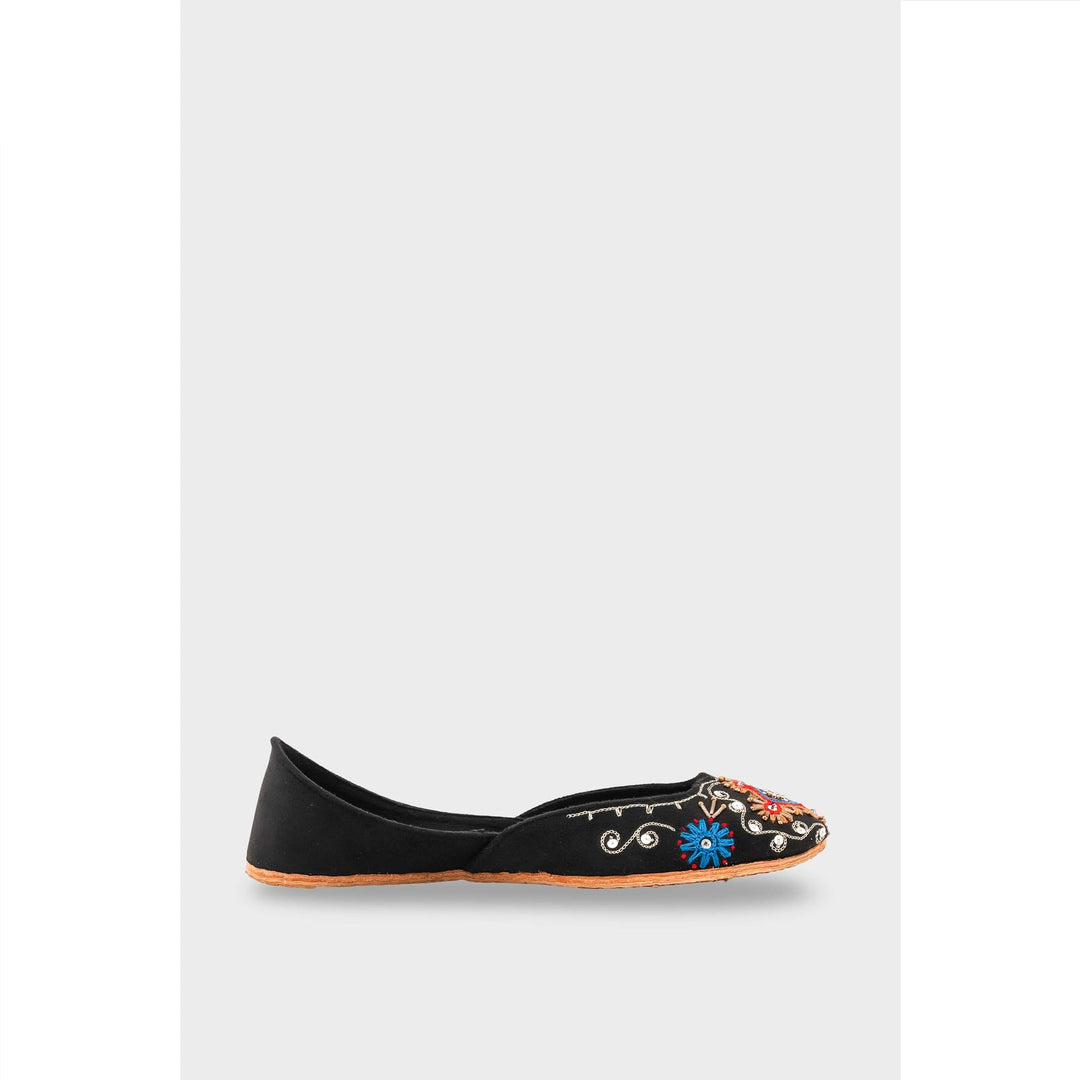 Black Leather Khussa For Women EC8763