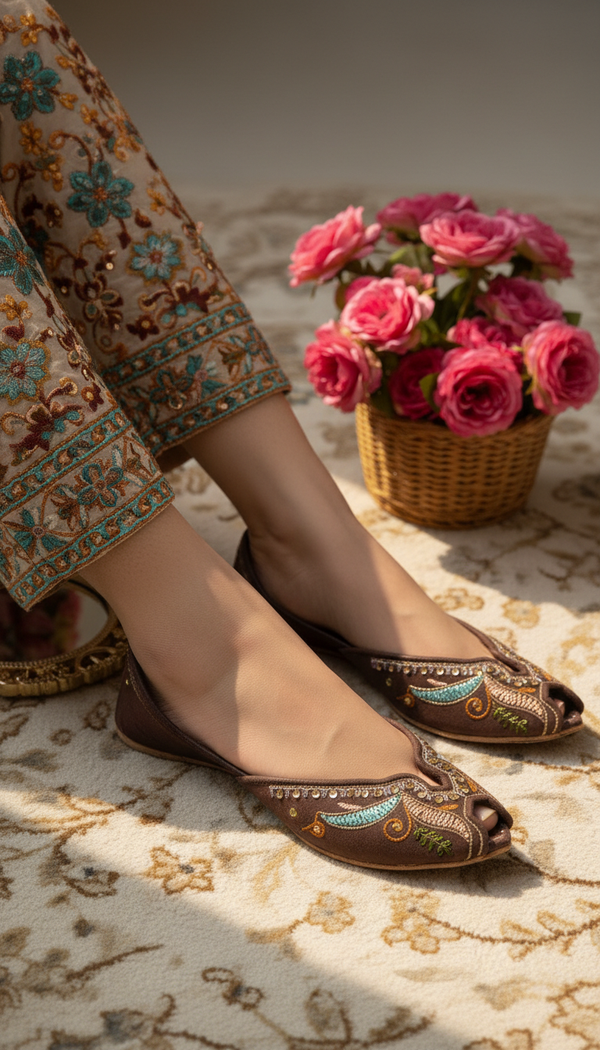 Brown Leather Khussa For Women EC8764