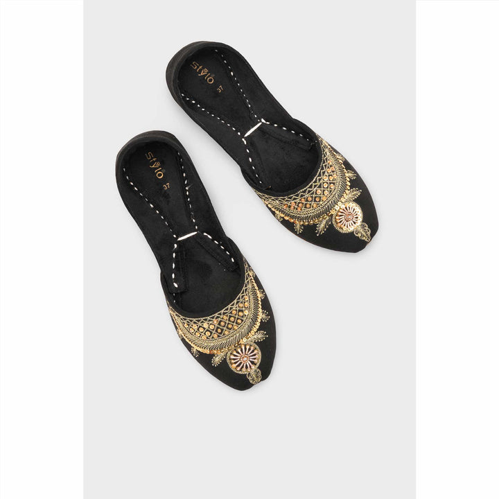 Black Leather Khussa For Women EC8765