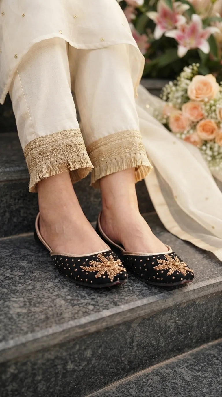 Black Fancy Khussa For Ladies EC8794