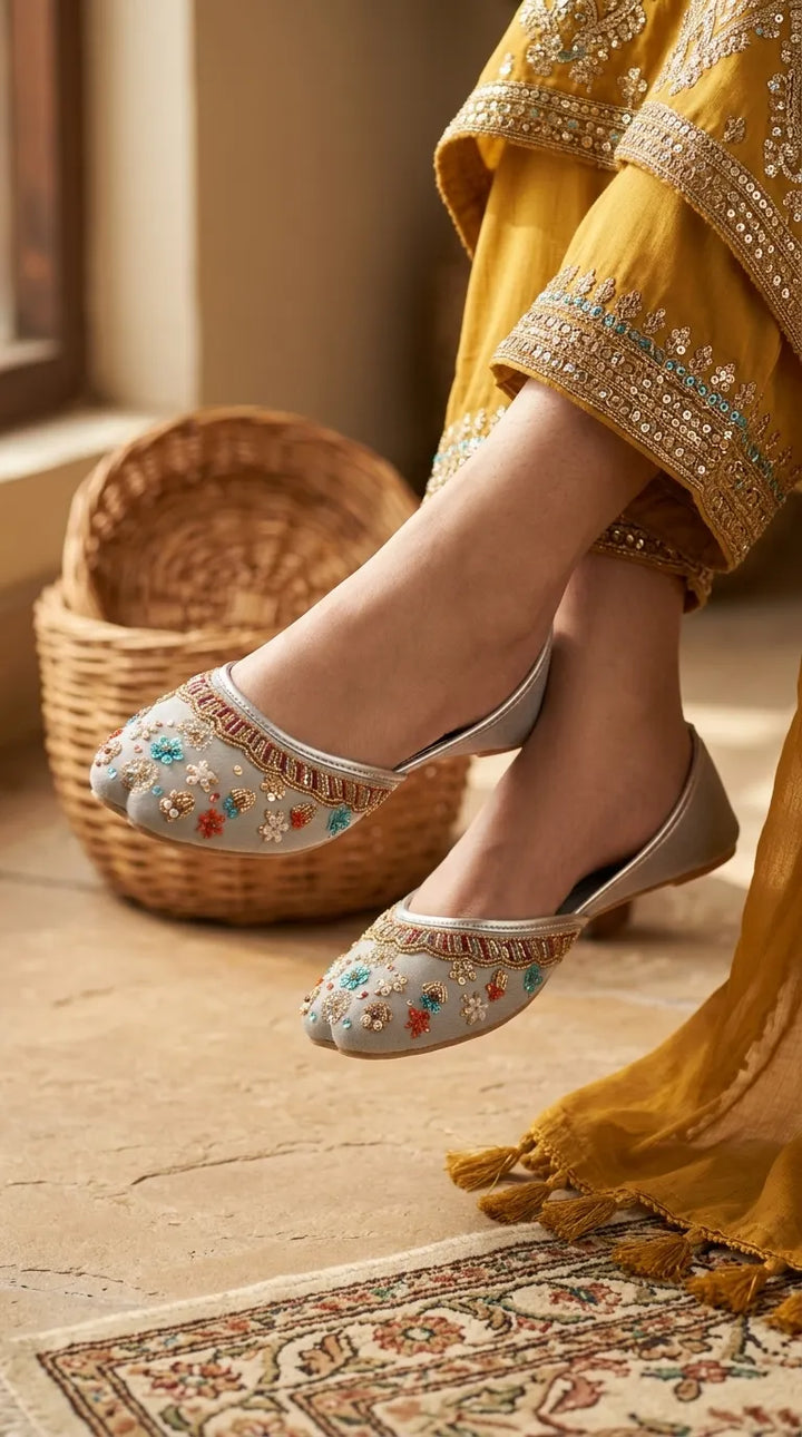Grey Fancy Khussa For Ladies EC8809