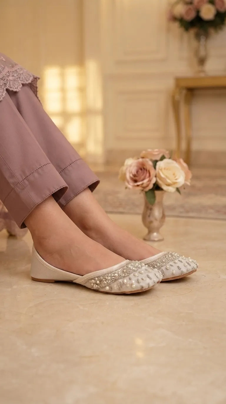 White Fancy Khussa For Ladies EC8813