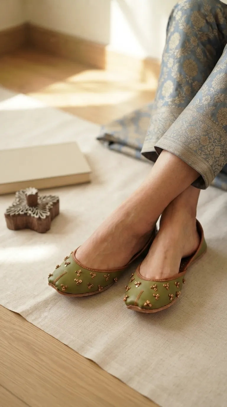 Green Ethnic Khussa For Ladies EC8826