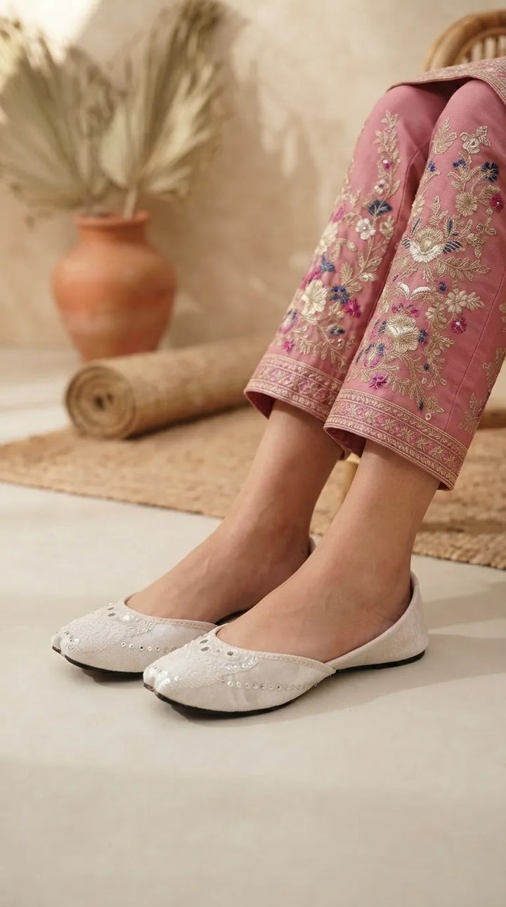 White Ethnic Khussa For Ladies EC8856