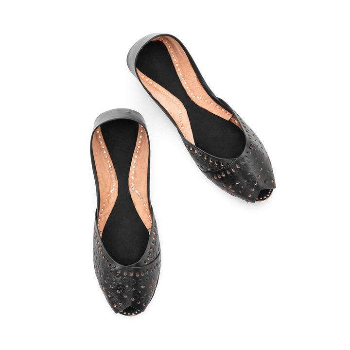Black Leather Khussa For Women EC8864