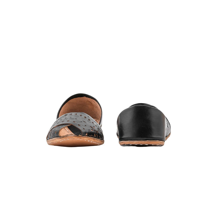 Black Leather Khussa For Women EC8864