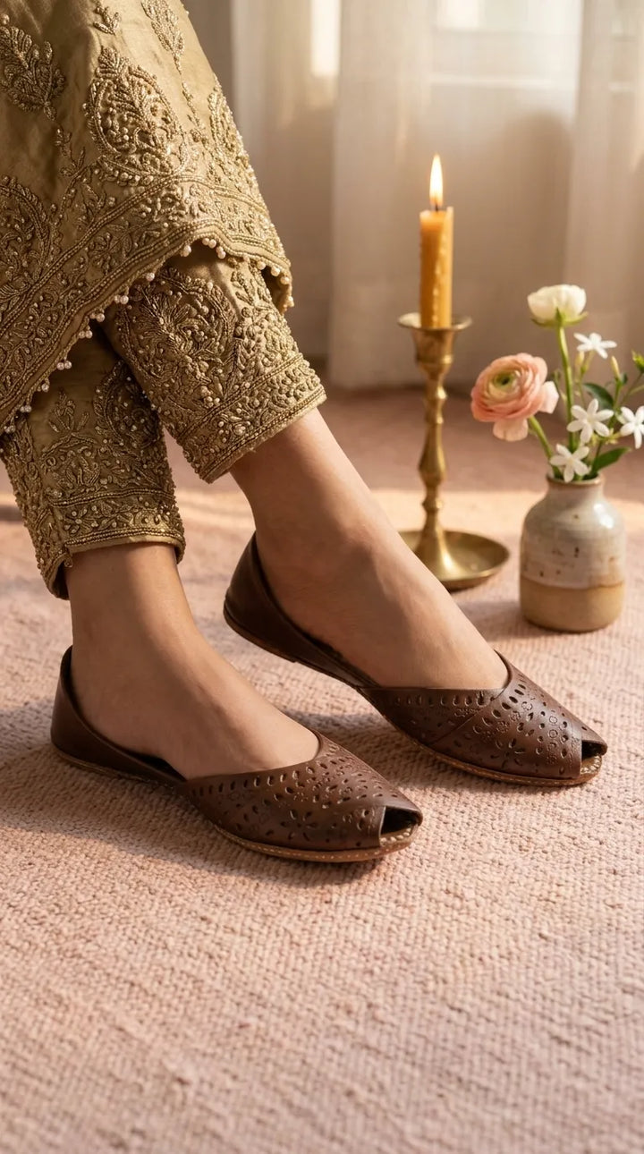 Brown Leather Khussa For Women EC8864