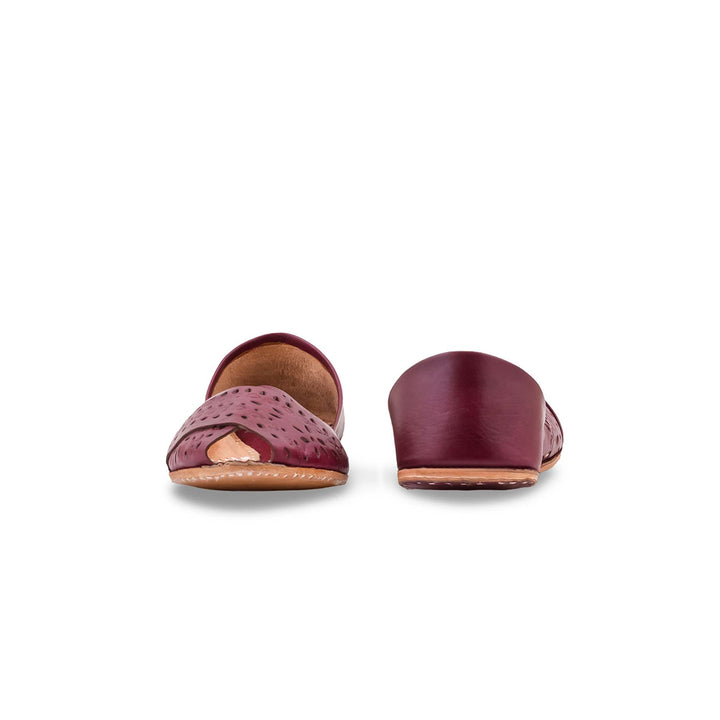 Maroon Leather Khussa For Women EC8864
