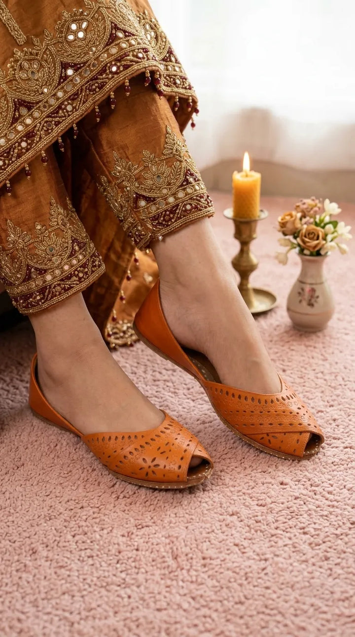 Mustard Leather Khussa For Women EC8864
