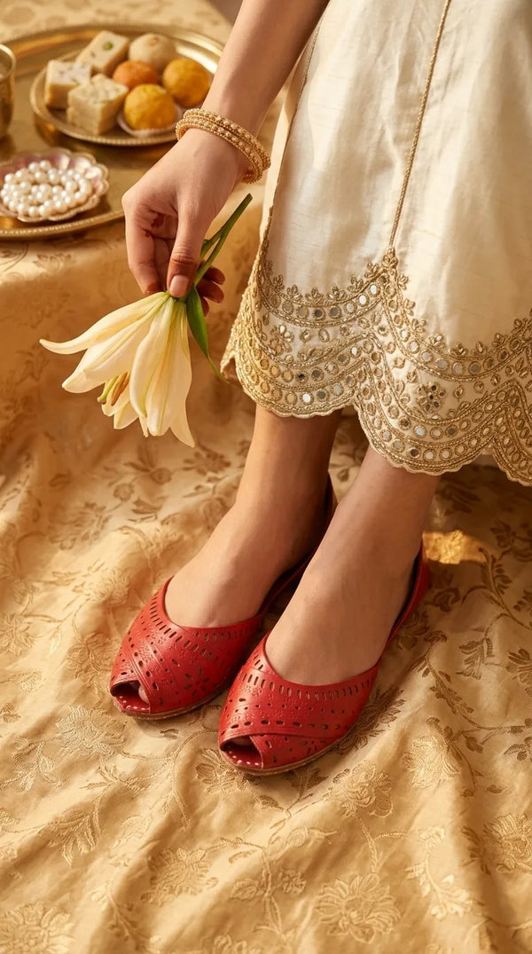 Red Leather Khussa For Women EC8864
