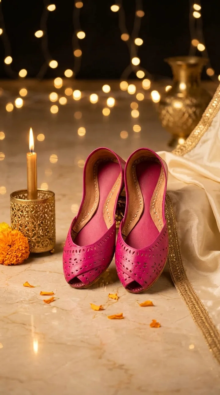 Pink Leather Khussa For Women EC8864