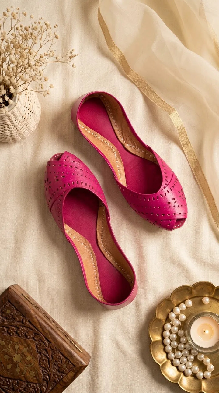 Pink Leather Khussa For Women EC8864