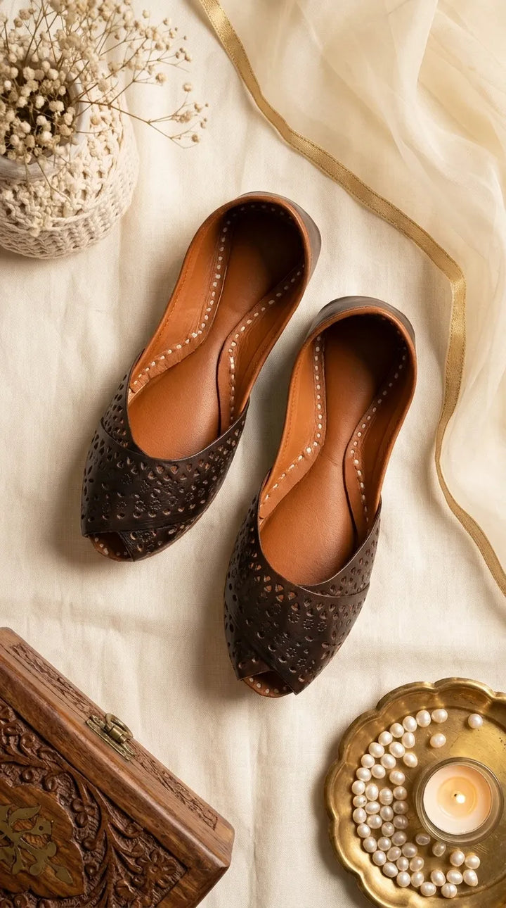 Coffee Leather Khussa For Women EC8864