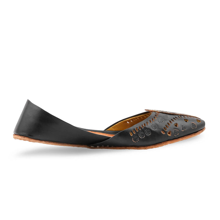 Black Leather Khussa For Women EC8865