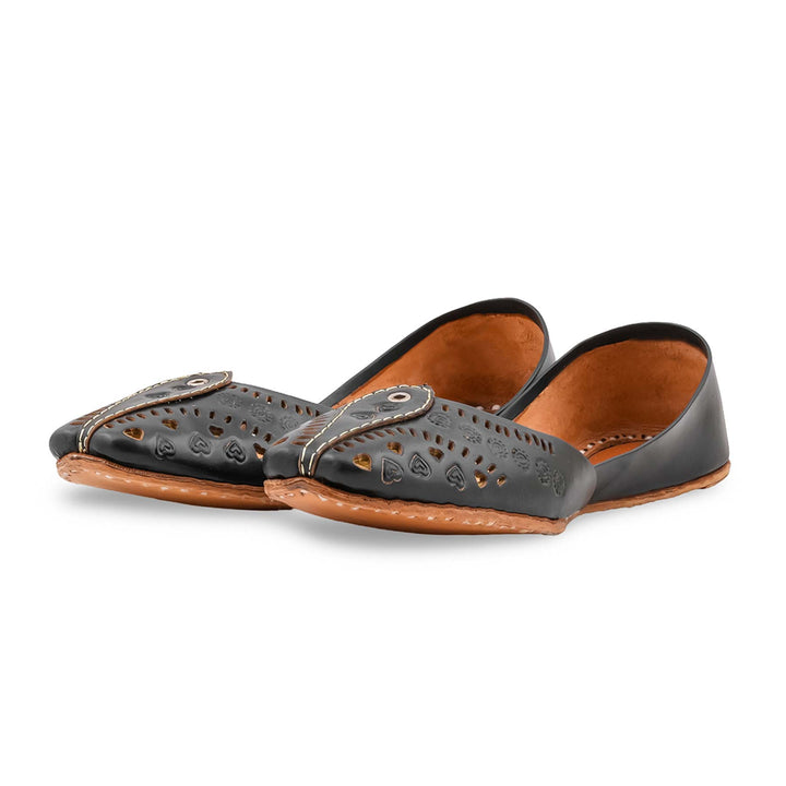Black Leather Khussa For Women EC8865
