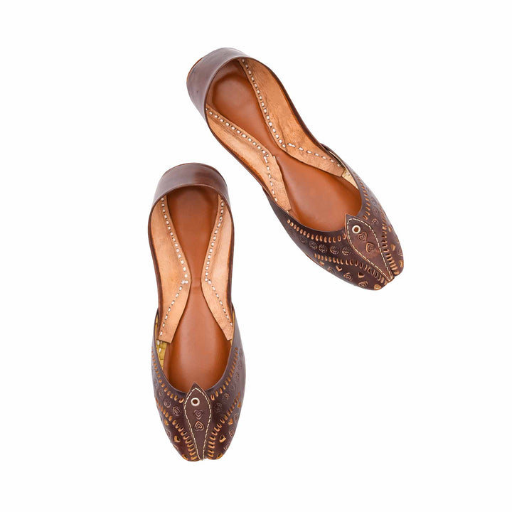 Brown Leather Khussa For Women EC8865