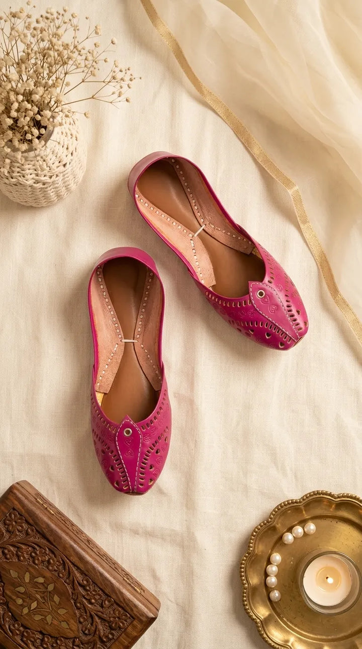 Pink Leather Khussa For Women EC8865