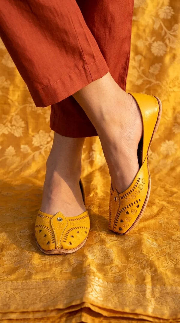Yellow Leather Khussa For Women EC8865