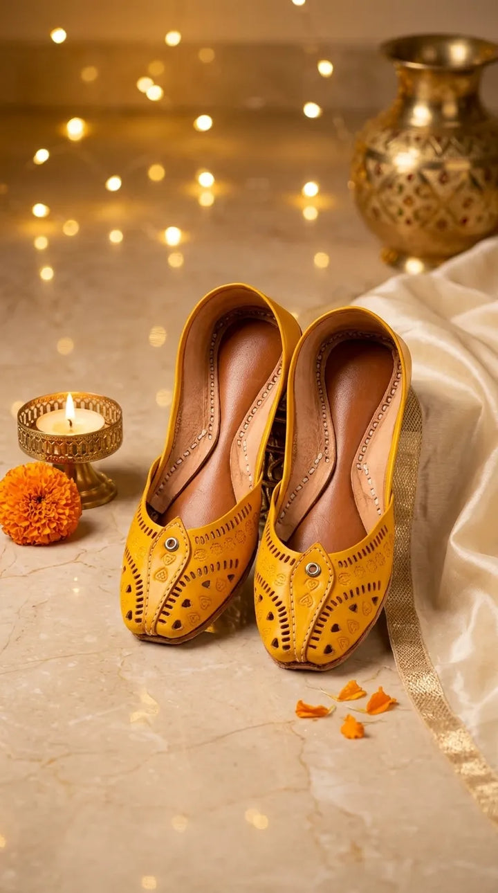 Yellow Leather Khussa For Women EC8865