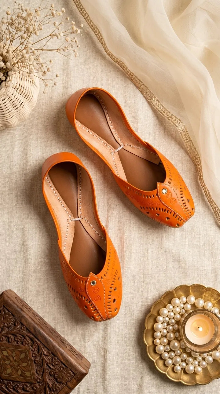 Orange Leather Khussa For Women EC8865