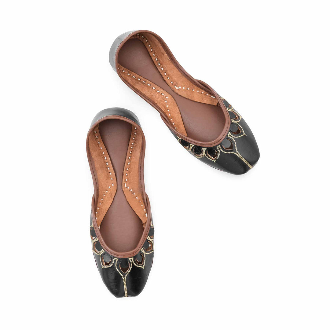 Black Leather Khussa For Women EC8866