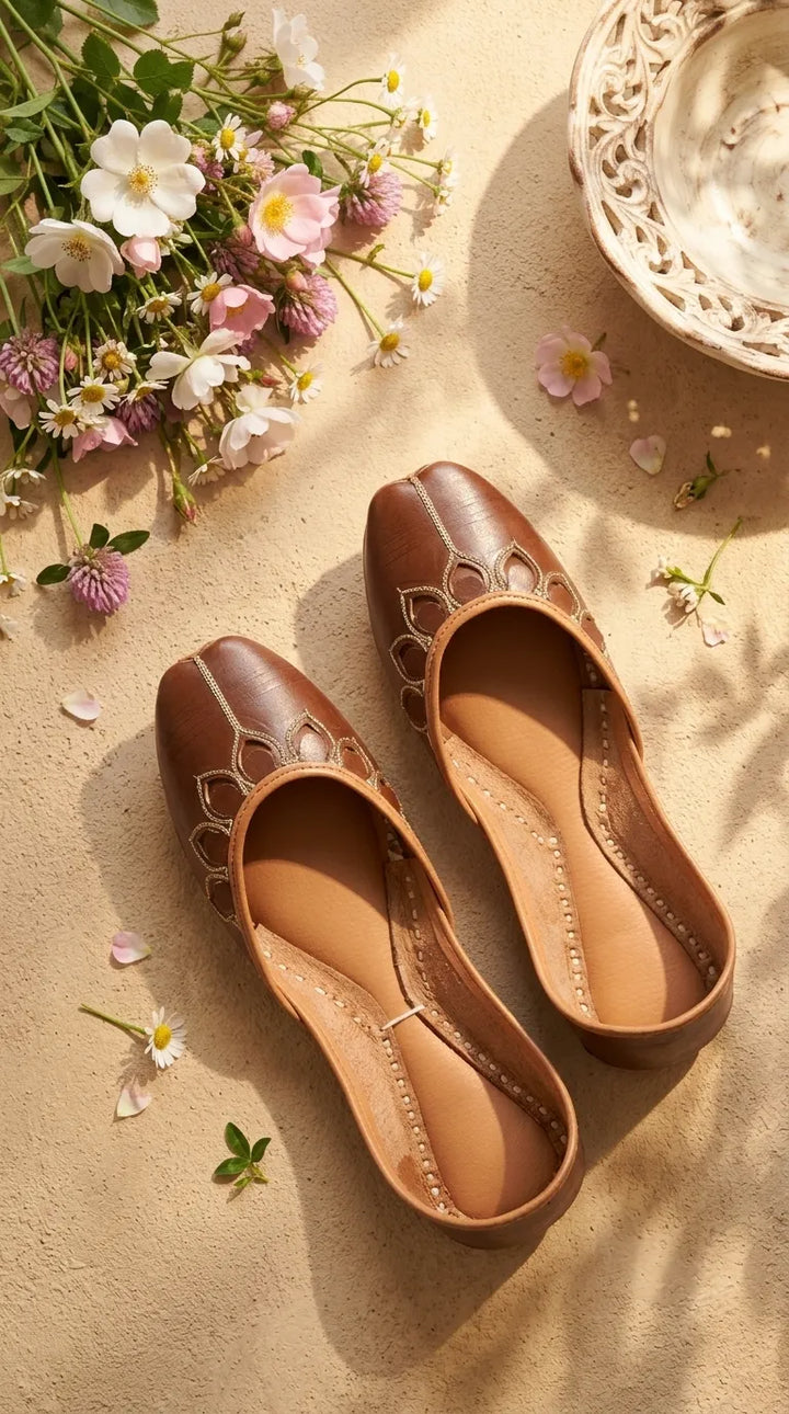 Brown Leather Khussa For Women EC8866