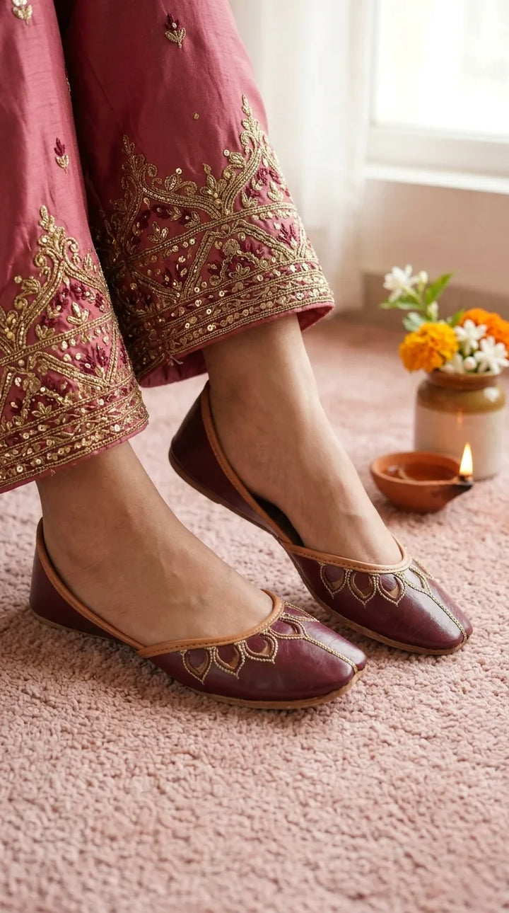 Maroon Leather Khussa For Women EC8866
