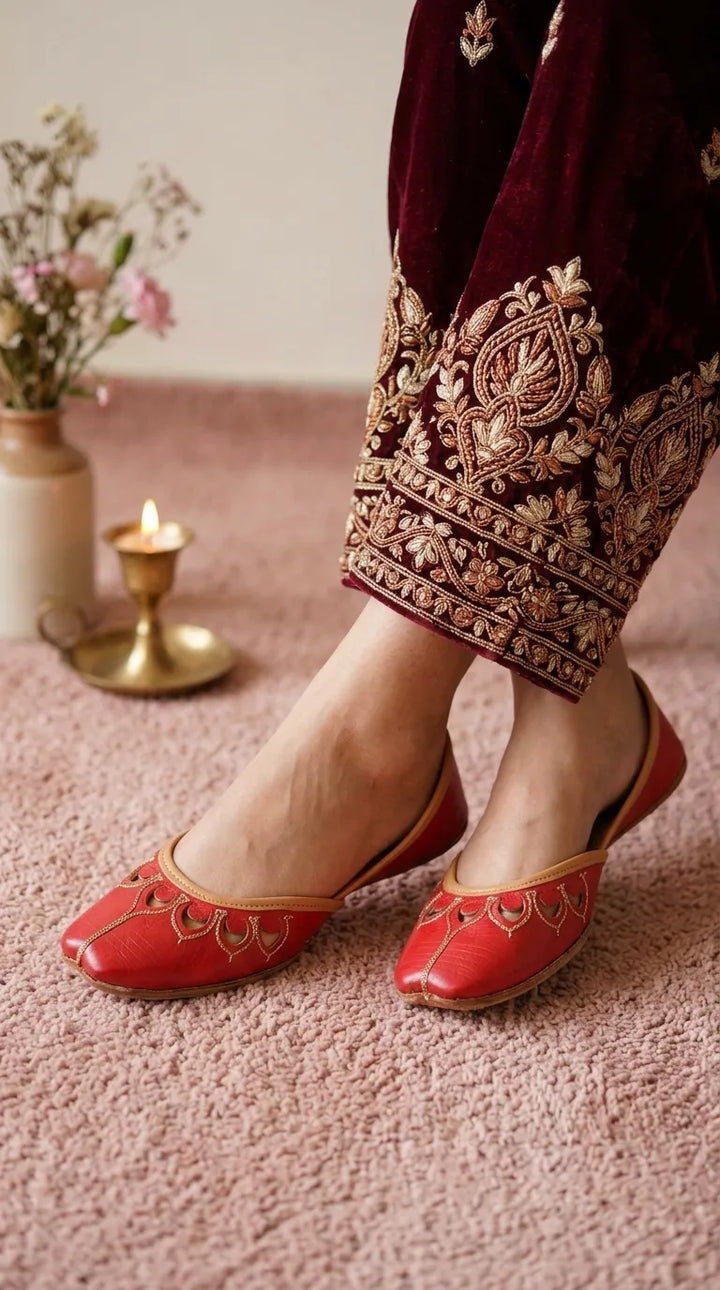 Red Leather Khussa For Women EC8866