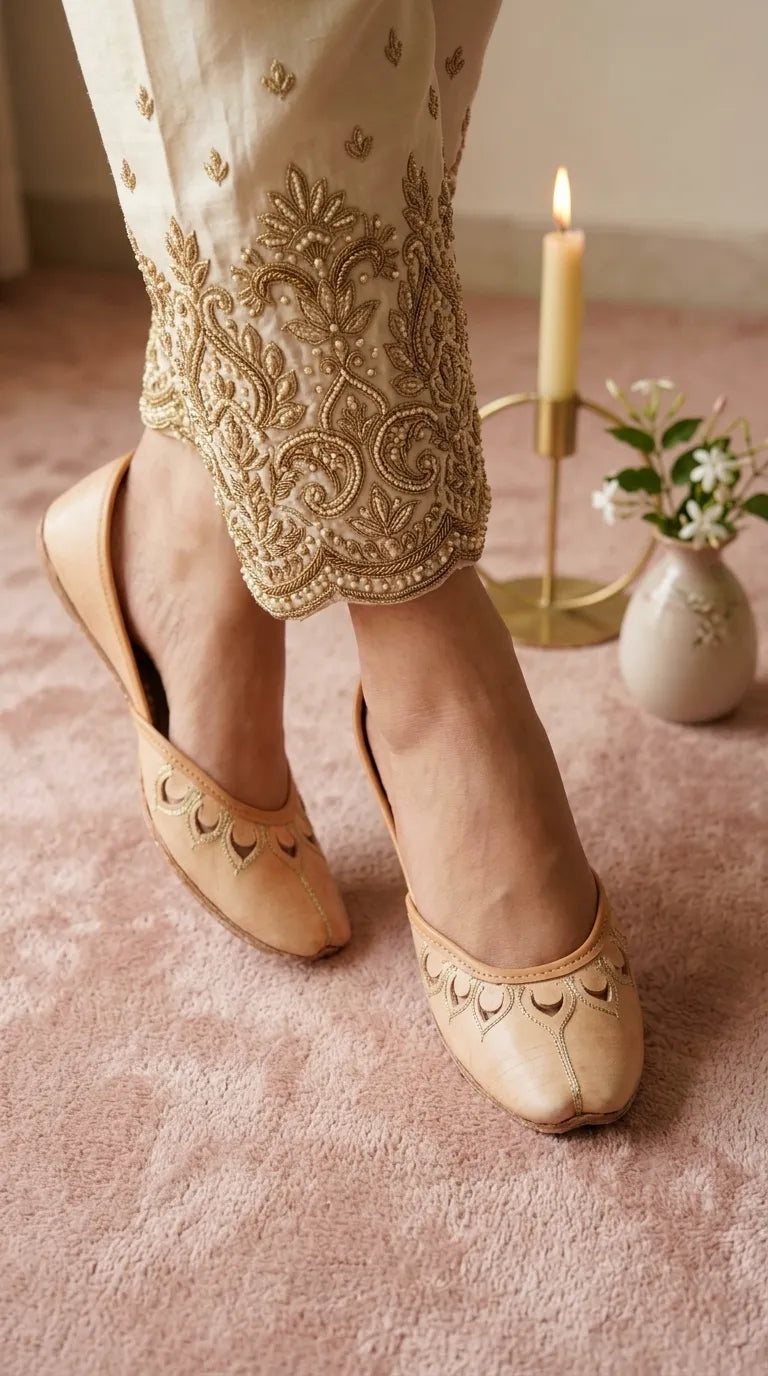 Fawn Leather Khussa For Women EC8866