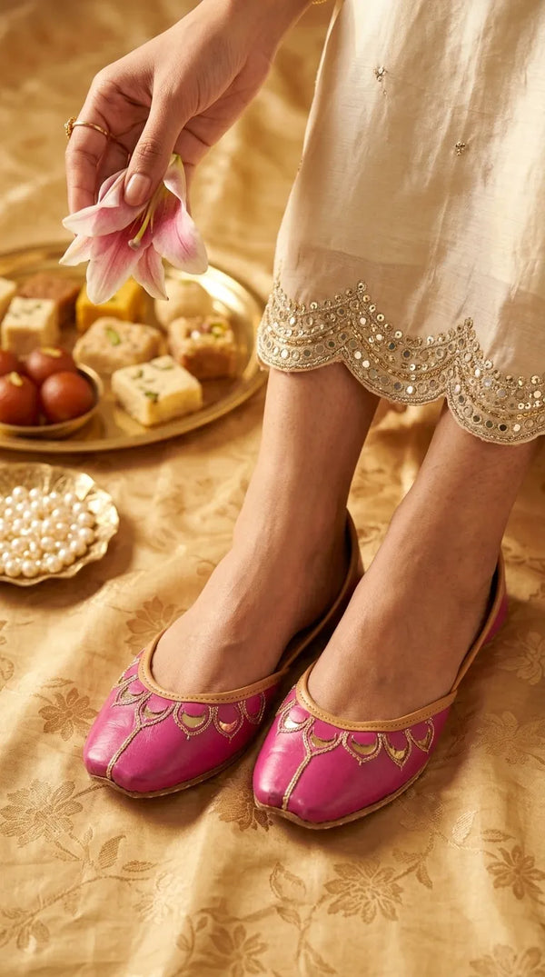 Pink Leather Khussa For Women EC8866