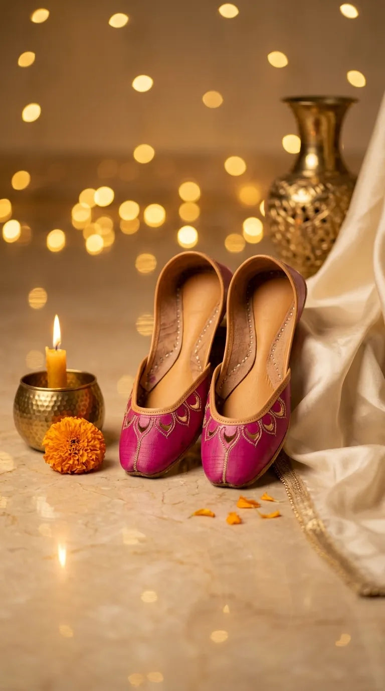 Pink Leather Khussa For Women EC8866