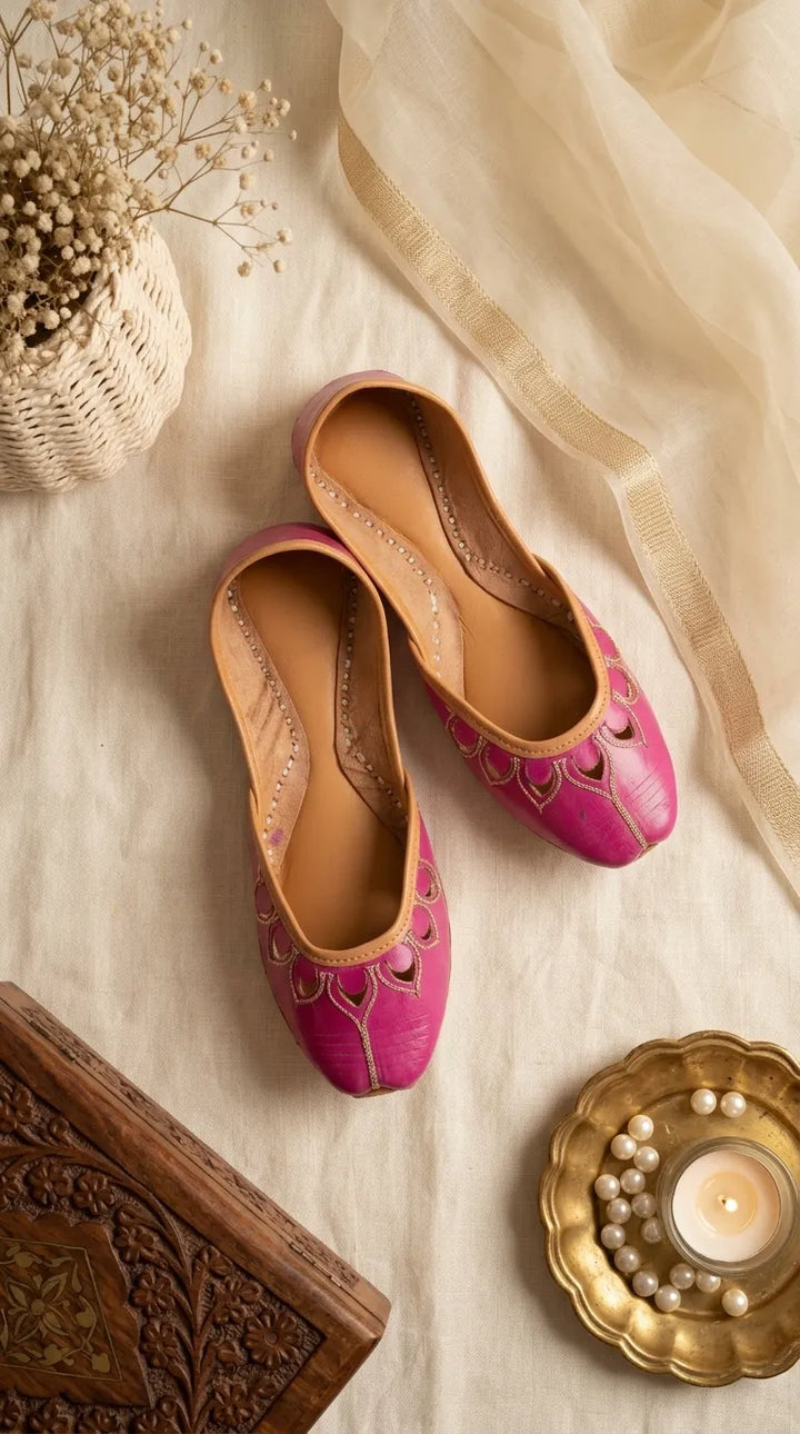 Pink Leather Khussa For Women EC8866