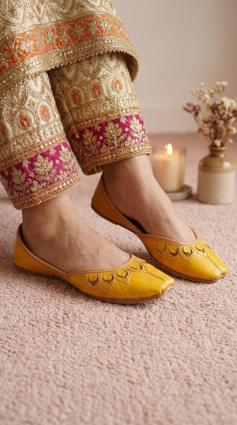 Yellow Leather Khussa For Women EC8866