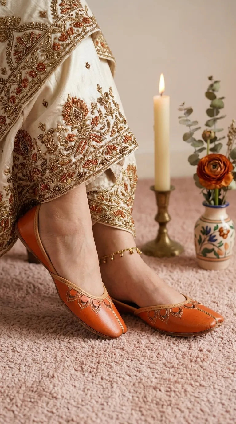 Orange Leather Khussa For Women EC8866