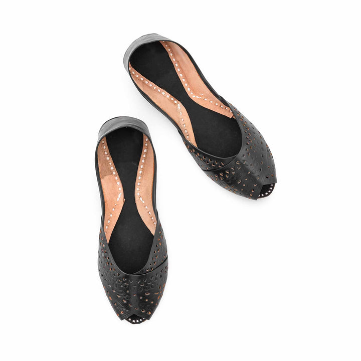 Black Leather Khussa For Women EC8867