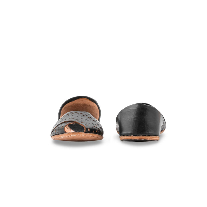 Black Leather Khussa For Women EC8867