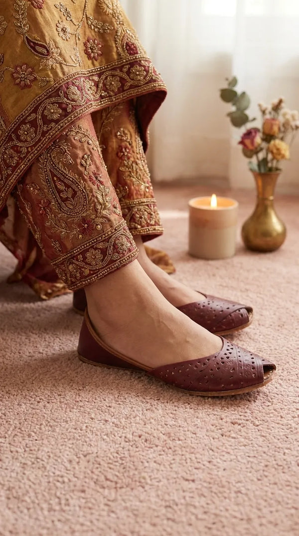 Maroon Leather Khussa For Women EC8867