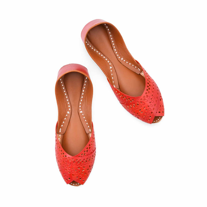 Red Leather Khussa For Women EC8867