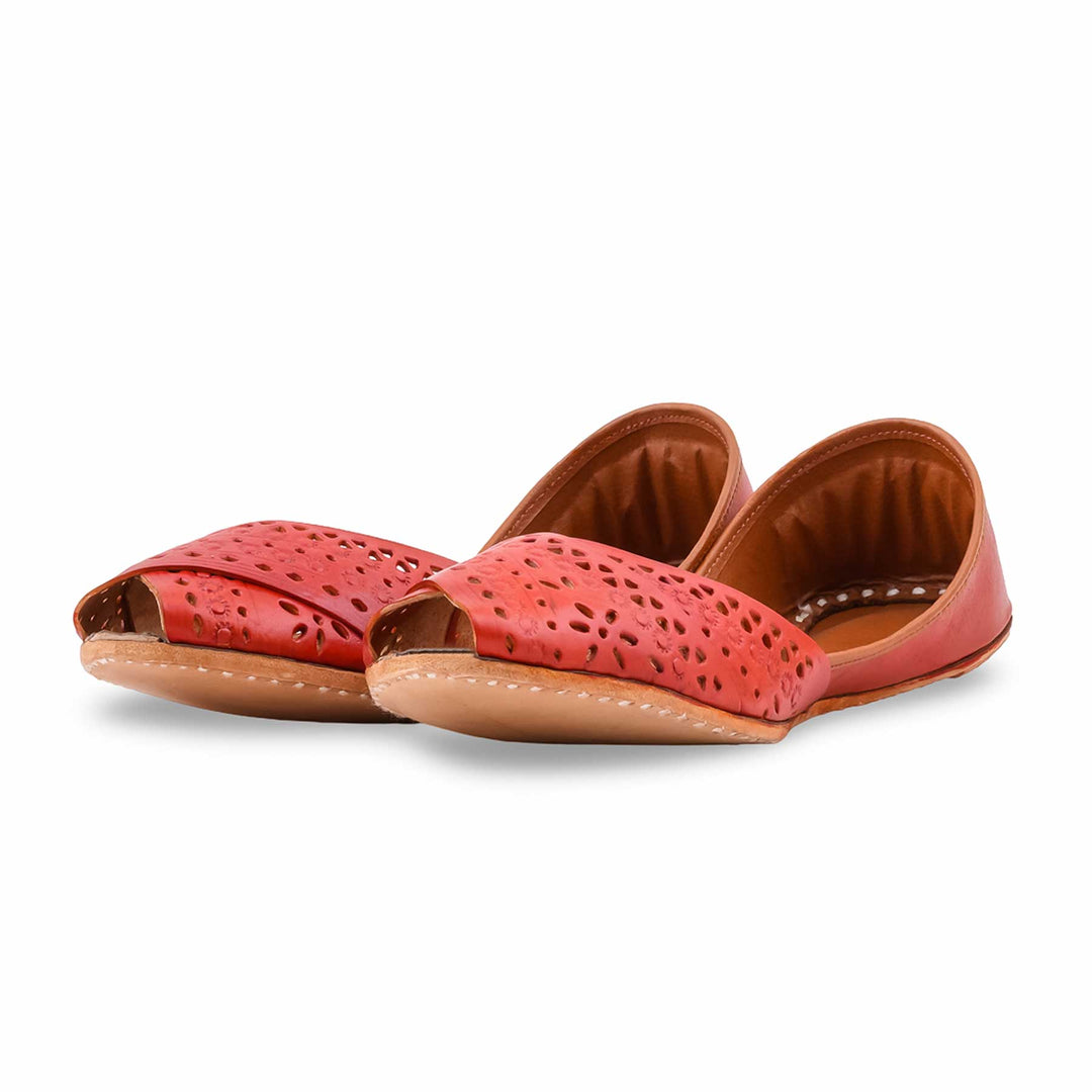 Red Leather Khussa For Women EC8867