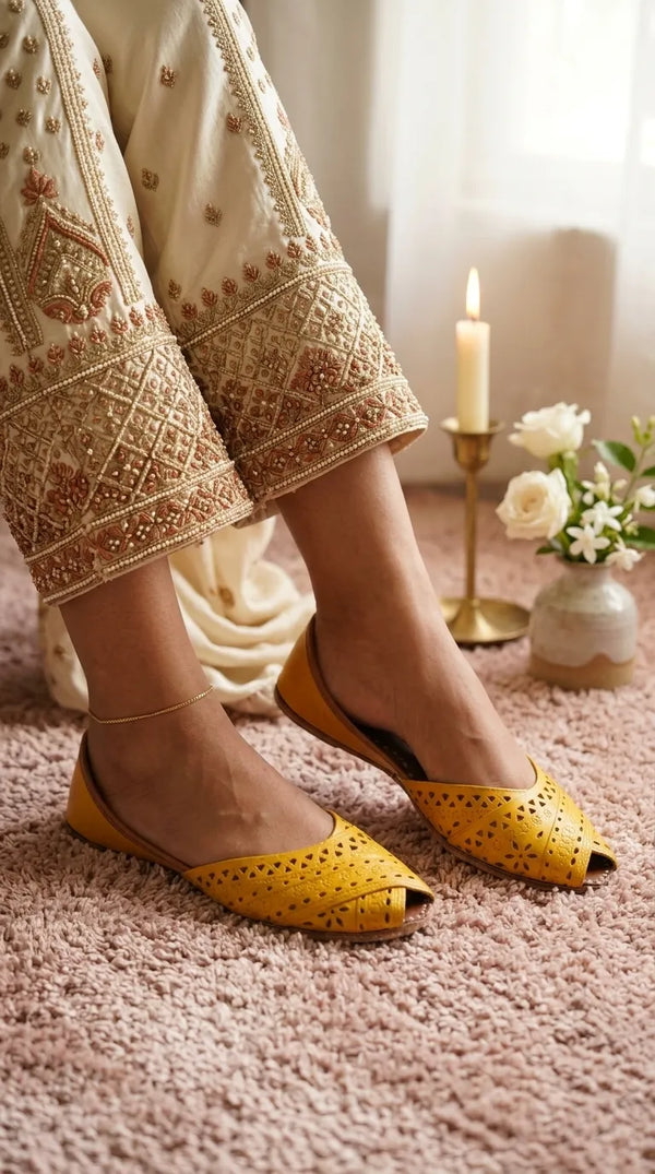 Yellow Leather Khussa For Women EC8867